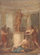 unknow artist Interior of a classical temple,with hunters making an offering to a statue of diana Sweden oil painting artist
